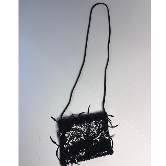 Jessica McClintock Handbags - Jessica McClintock Black Sequin‎ Fringe Evening Bag Purse